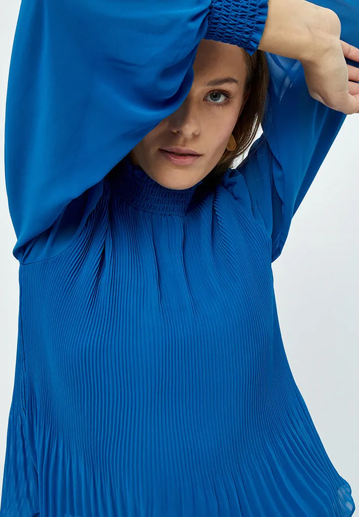 Mia High Neck Smock Blouse - Snorkel Blue