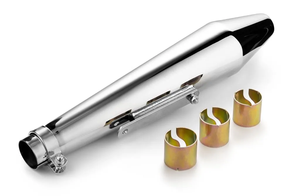 Muffler Megaphone Chrome 50cm Long fits up to 45mm (1-3/4 in.) header pipes - Highway Hawk H65-943