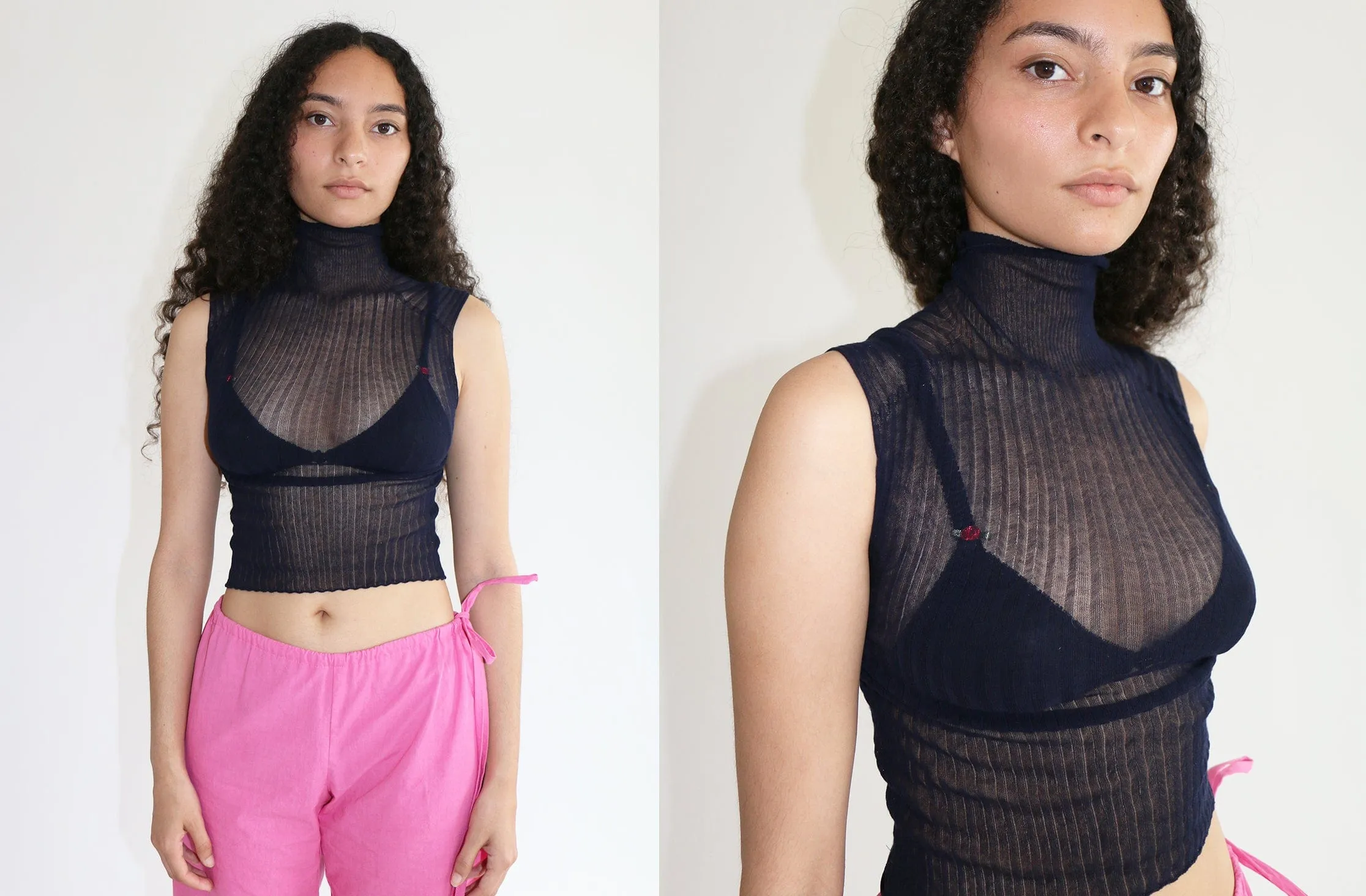 Navy Tulle High Neck Top