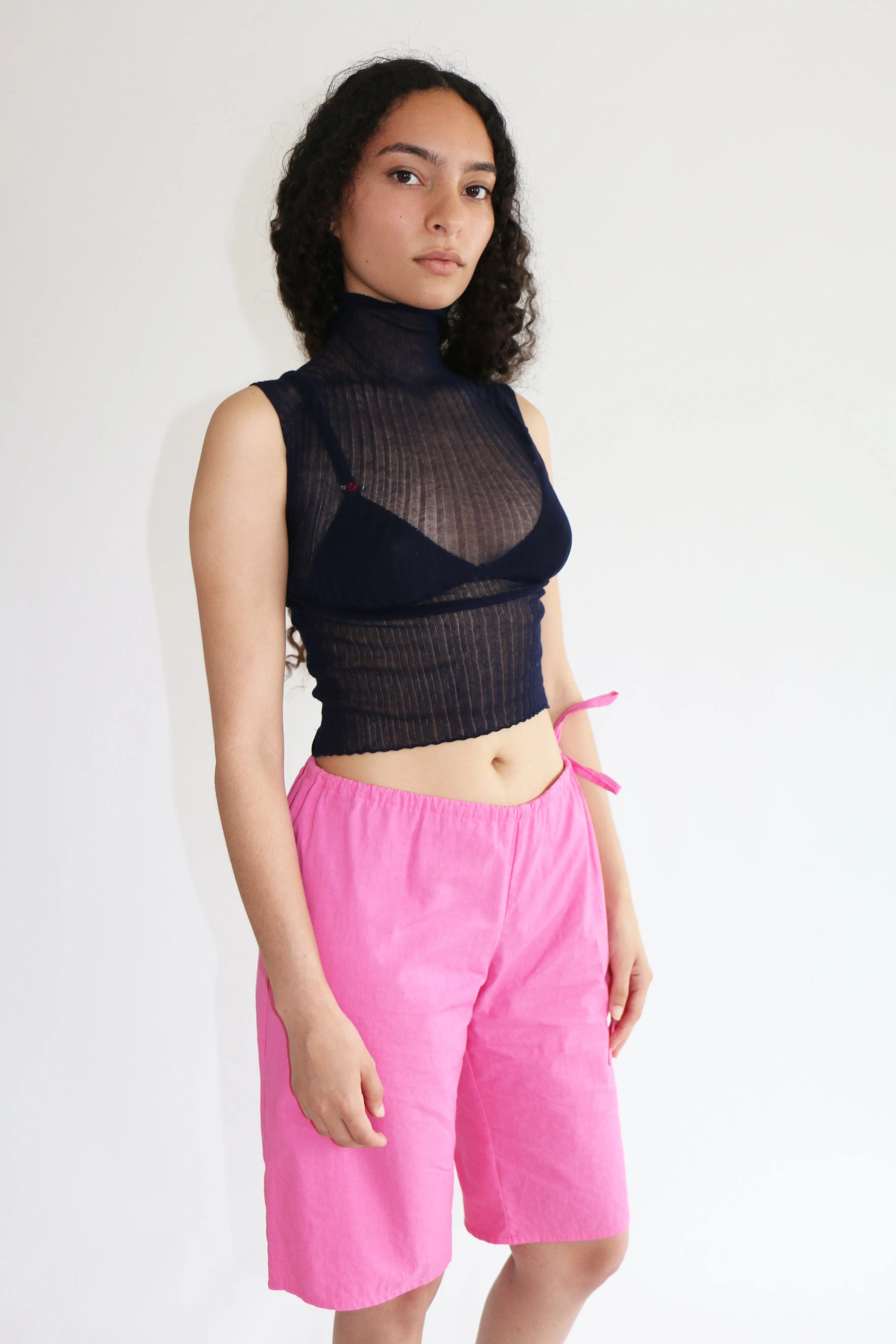 Navy Tulle High Neck Top