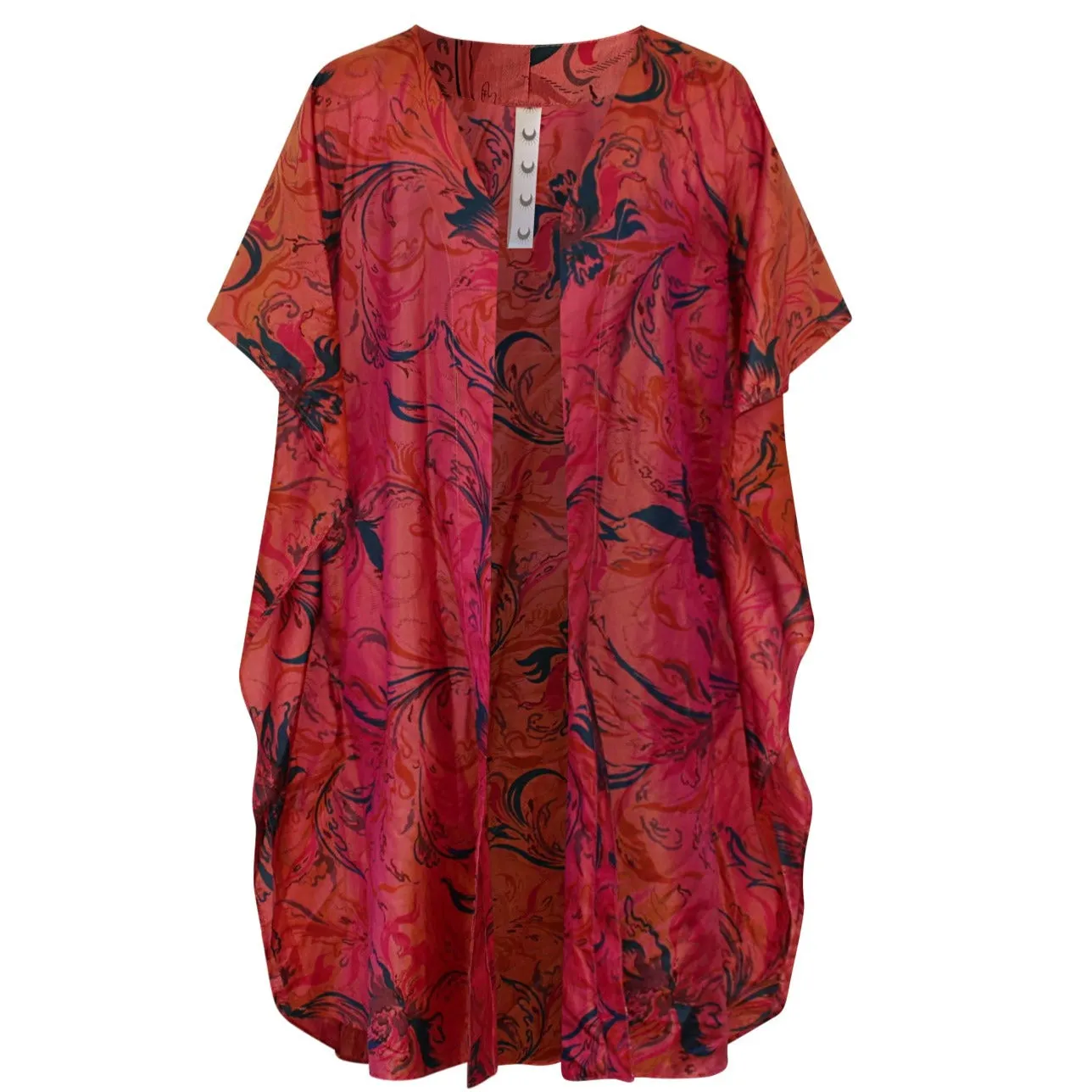 Neem - Vintage Silk Sari Celestial Pink Floral Kimono Style Wrap Dress