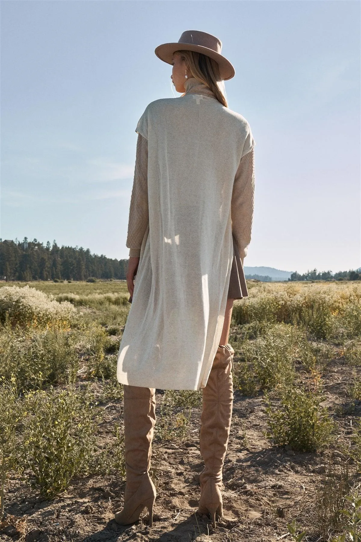 Oatmeal Short Sleeve Open Front Linen Cardigan /1-2-1