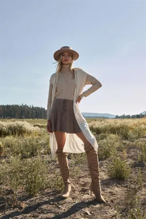 Oatmeal Short Sleeve Open Front Linen Cardigan /1-2-1