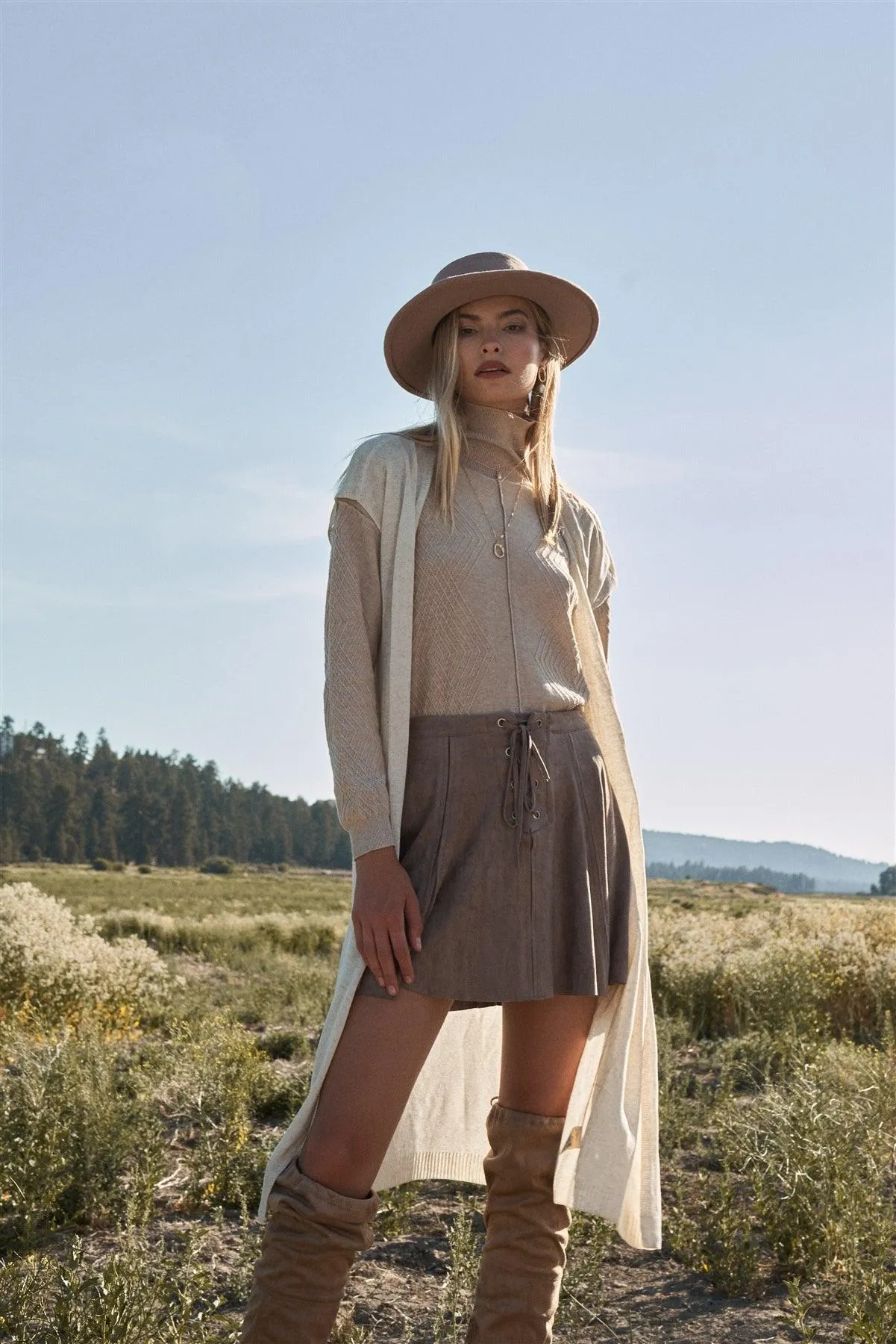 Oatmeal Short Sleeve Open Front Linen Cardigan /1-2-1