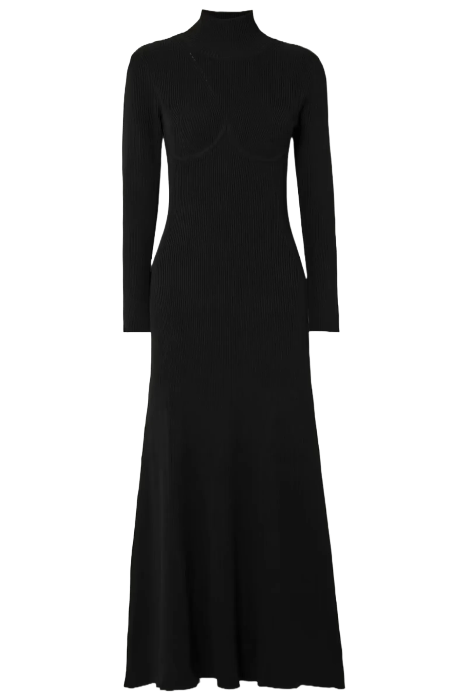 Obsidian Open-back Ribbed-knit Turtleneck Maxi Dress
