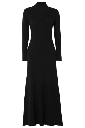 Obsidian Open-back Ribbed-knit Turtleneck Maxi Dress