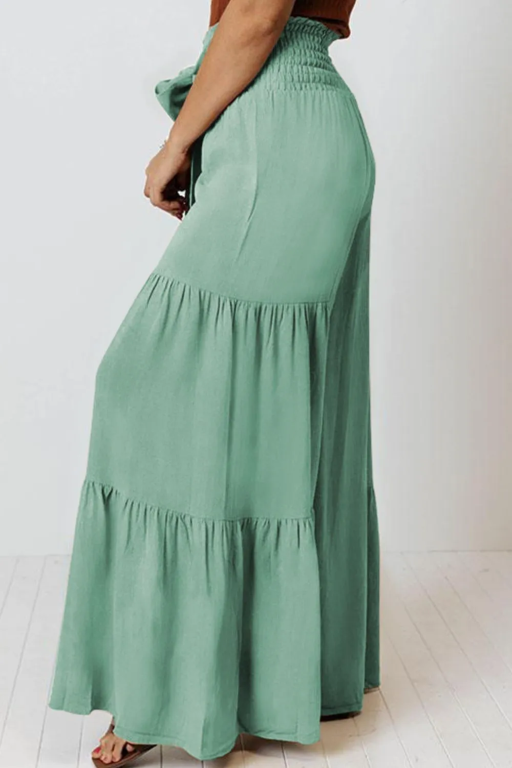 Pants - Tie Front Smocked Tiered Culottes