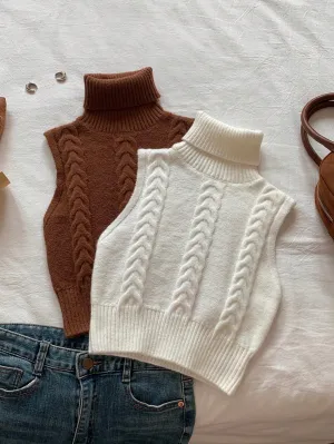Parien Knitted Sleeveless Woolen Twist Turtleneck Top