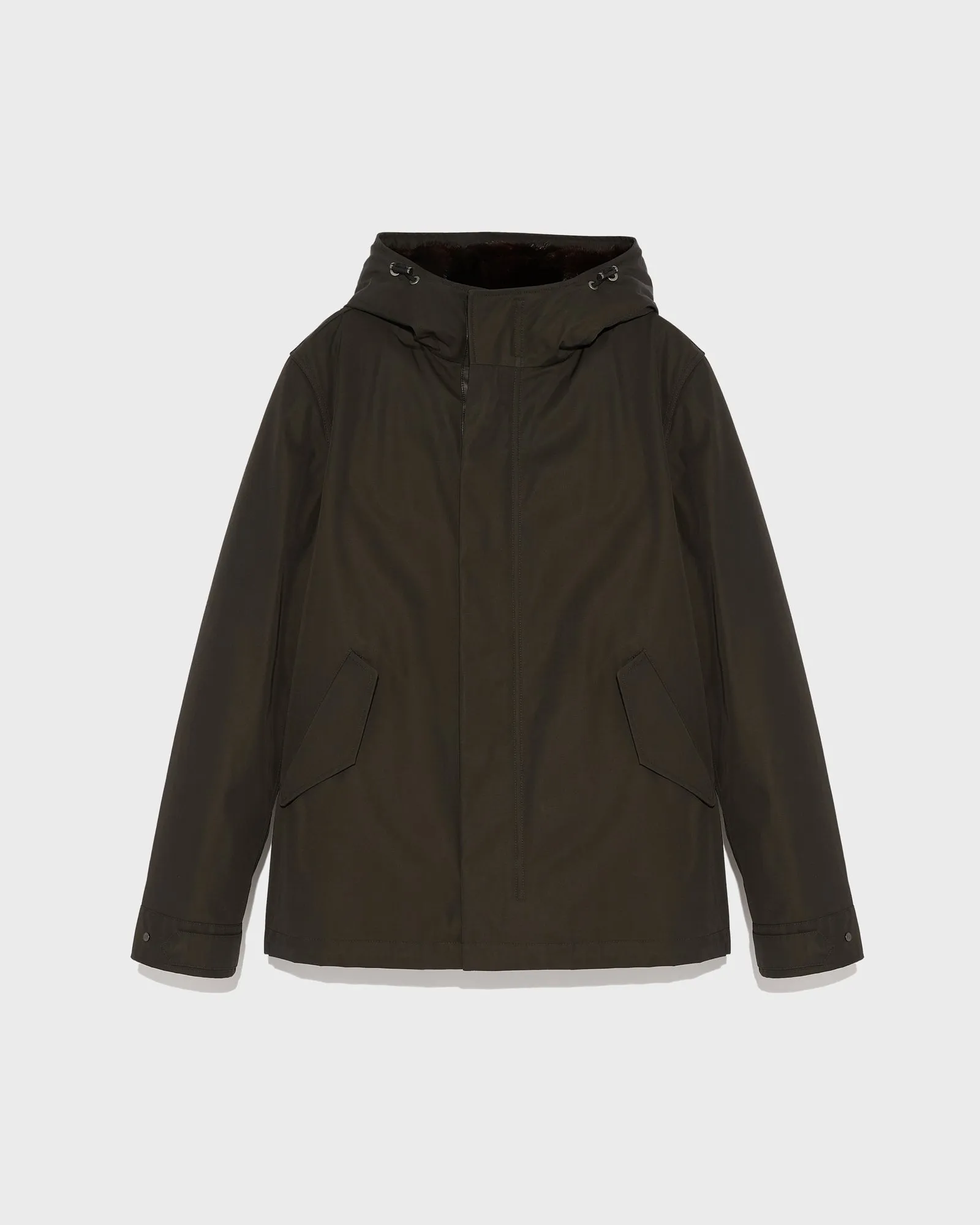 Parka fittée en gabardine technique et vison
