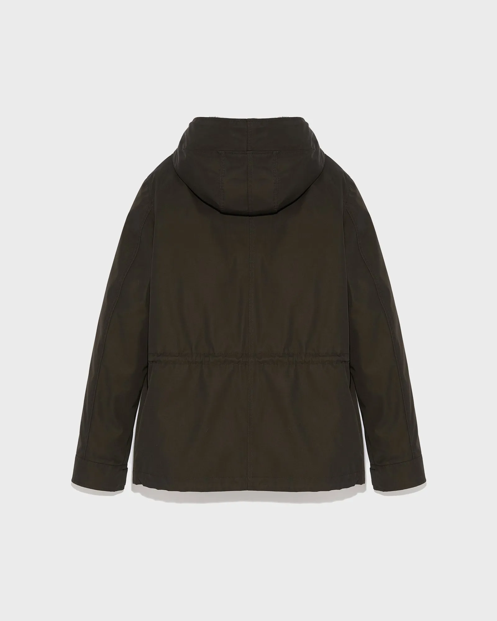 Parka fittée en gabardine technique et vison