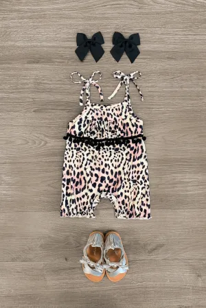 Pink & Cream Pom Pom Cheetah Romper