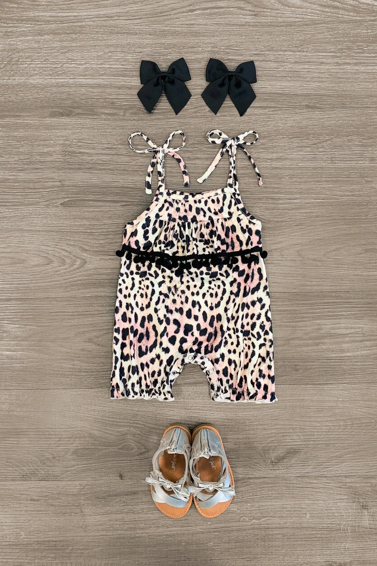 Pink & Cream Pom Pom Cheetah Romper