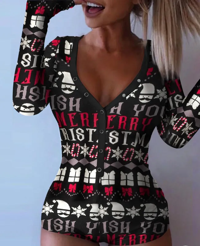 Plain Long Sleeve Button Design Romper Bodysuit