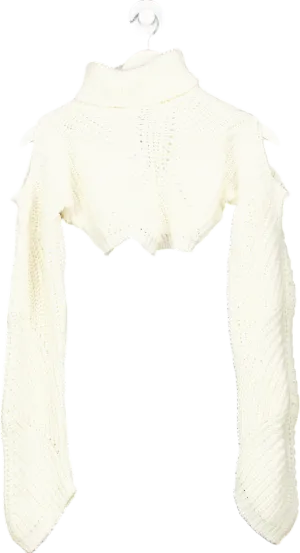 PrettyLittleThing White Cut-Out Knit Sweater UK XS