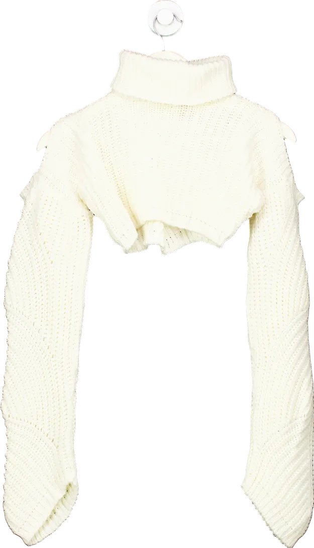 PrettyLittleThing White Cut-Out Knit Sweater UK XS