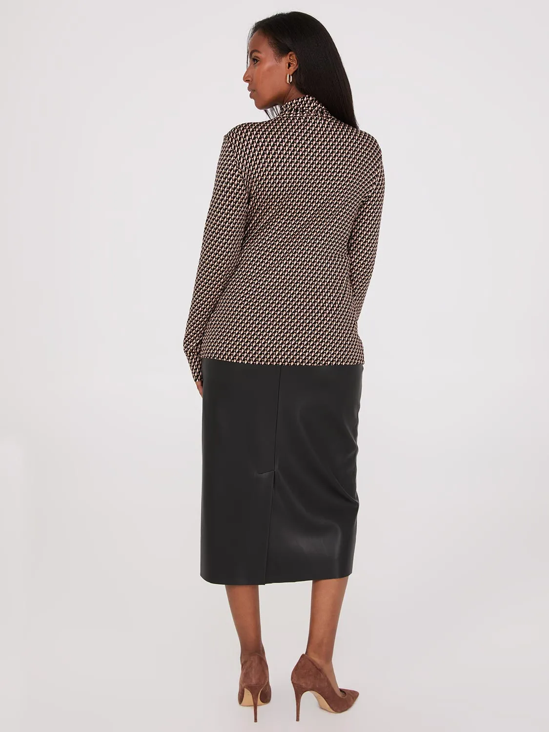 Printed Long Sleeve Turtleneck Top