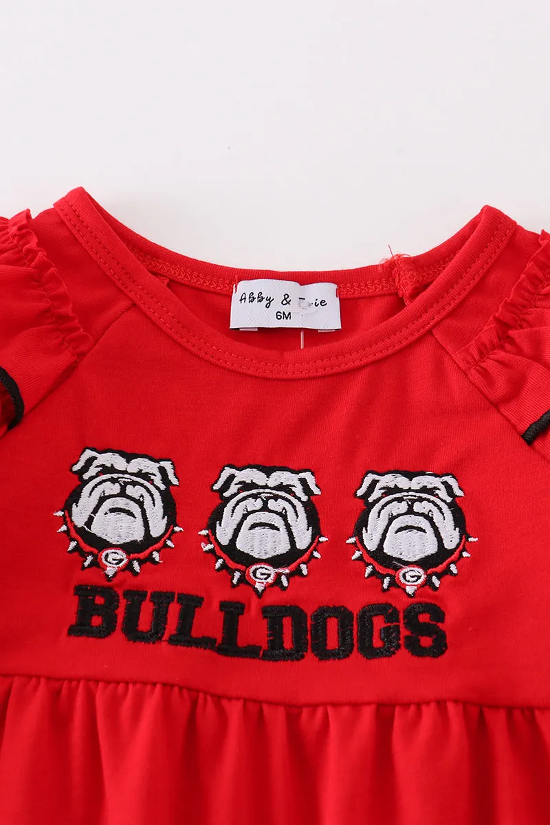 Red bulldogs embroidery girl romper