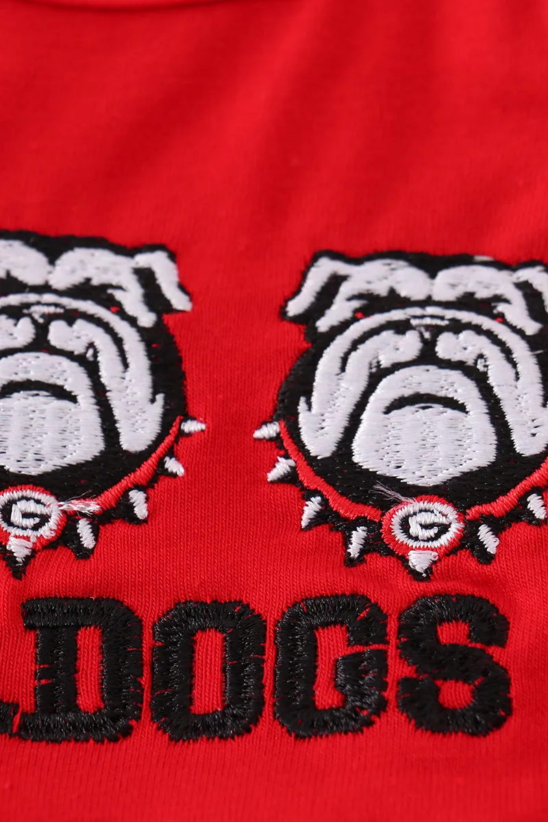 Red bulldogs embroidery girl romper