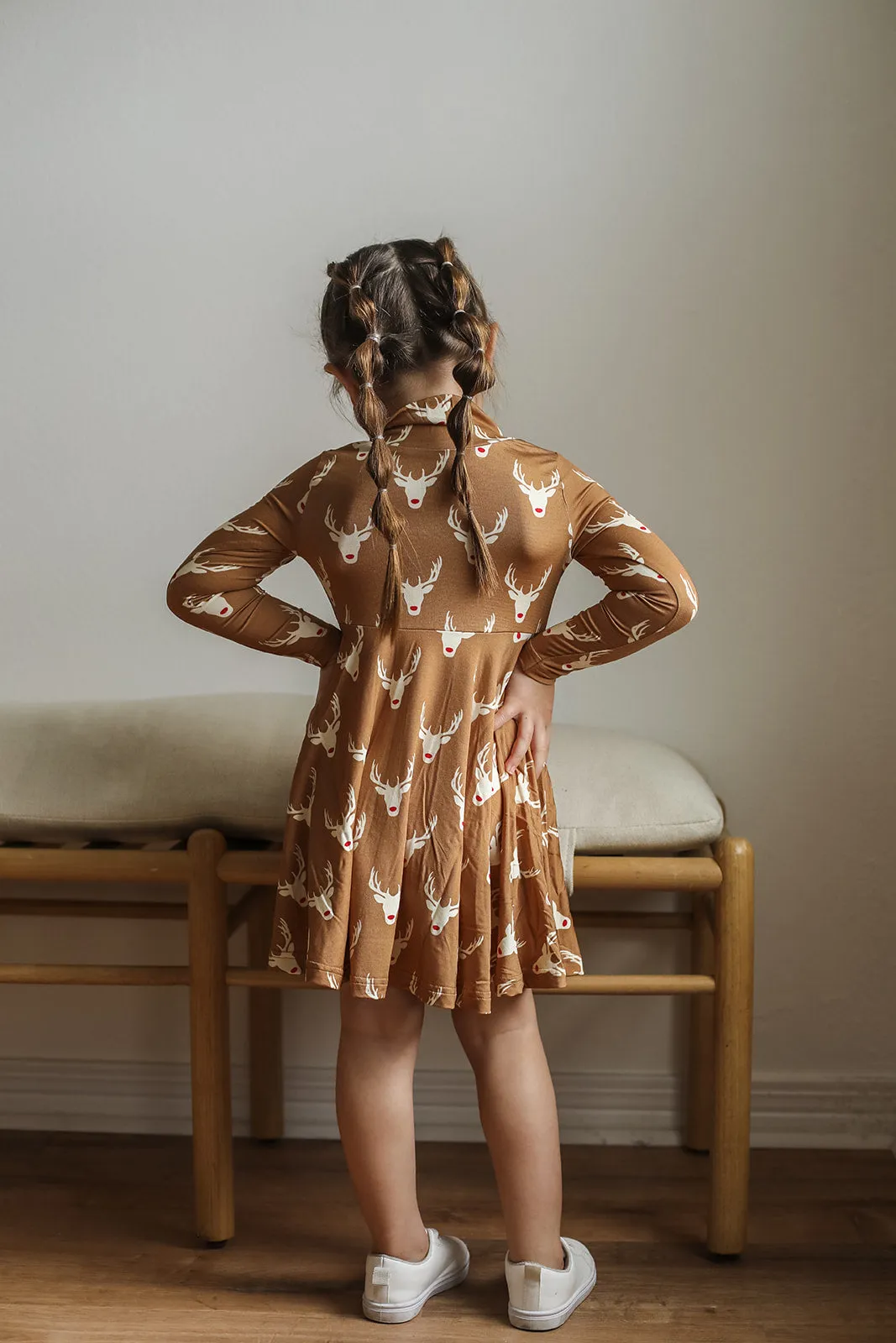 Reindeer Bamboo Turtleneck Twirl Dress