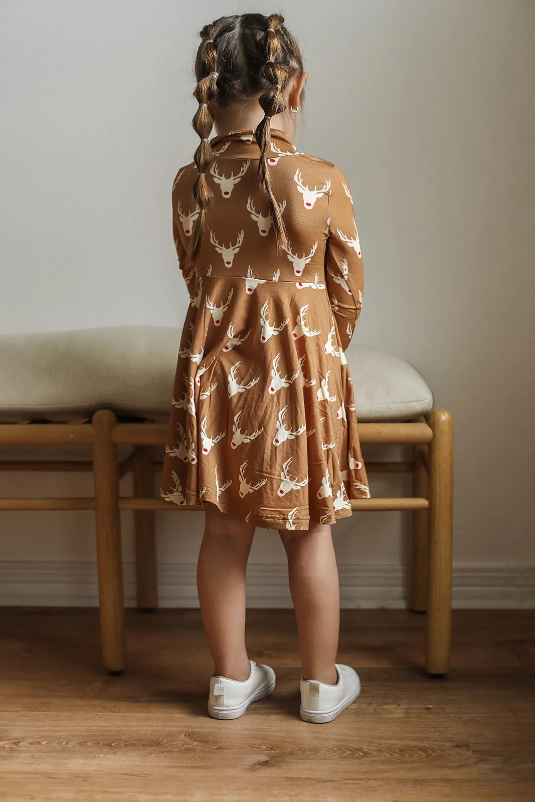 Reindeer Bamboo Turtleneck Twirl Dress