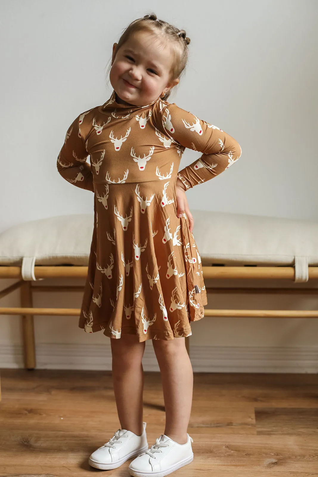 Reindeer Bamboo Turtleneck Twirl Dress