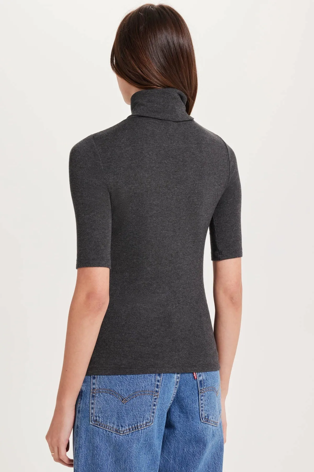 Ribbed Half Sleeve Turtleneck