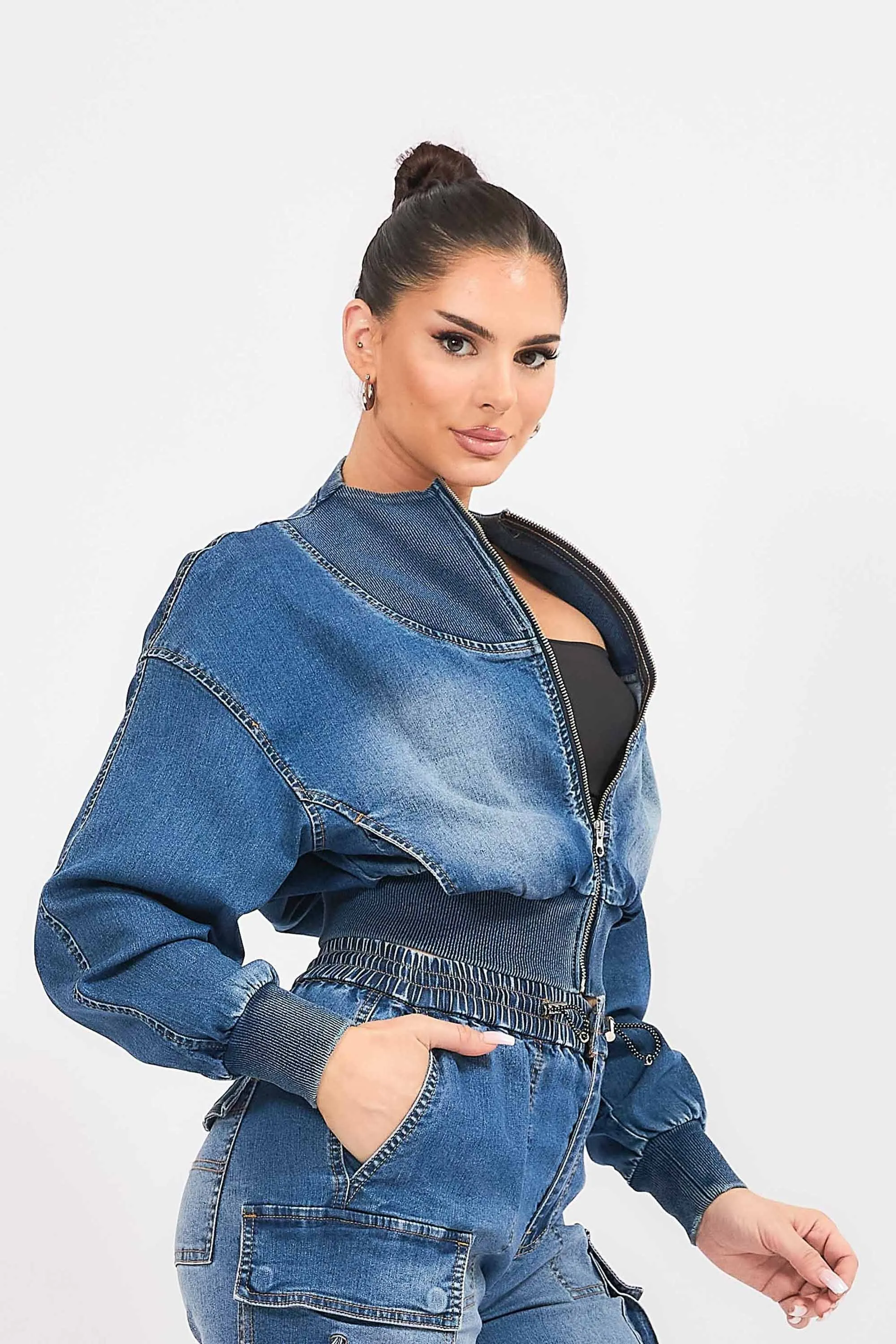 Round Neck Full Zip Blouson Jacket