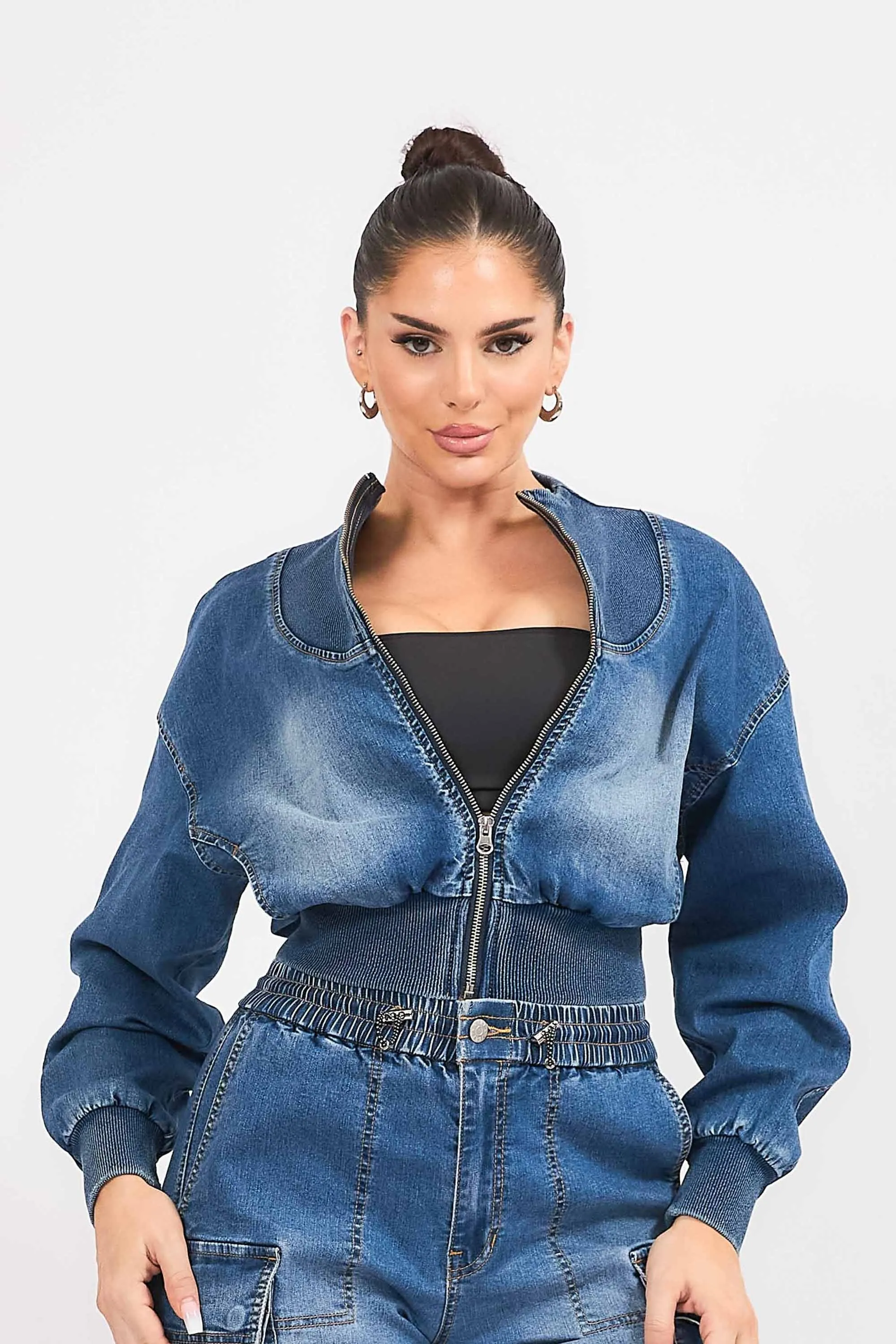 Round Neck Full Zip Blouson Jacket