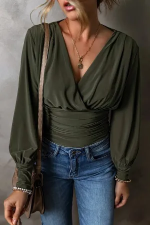 Ruched Surplice Long Sleeve Bodysuit