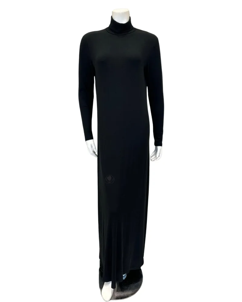S6954 Black Ribbed Turtleneck 57" Maxi Shell Dress