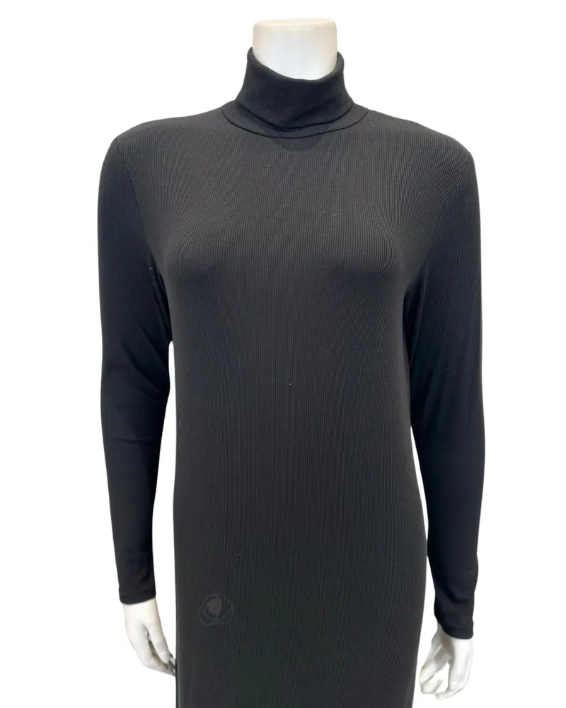 S6954 Black Ribbed Turtleneck 57" Maxi Shell Dress