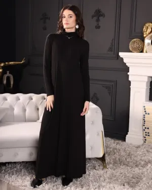 S6954 Black Ribbed Turtleneck 57" Maxi Shell Dress
