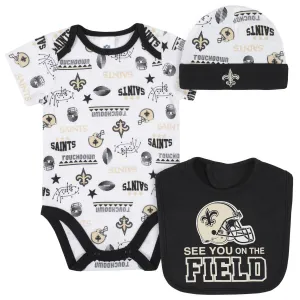 Saints Baby Boys 3-Piece Bodysuit, Bib, and Cap Set