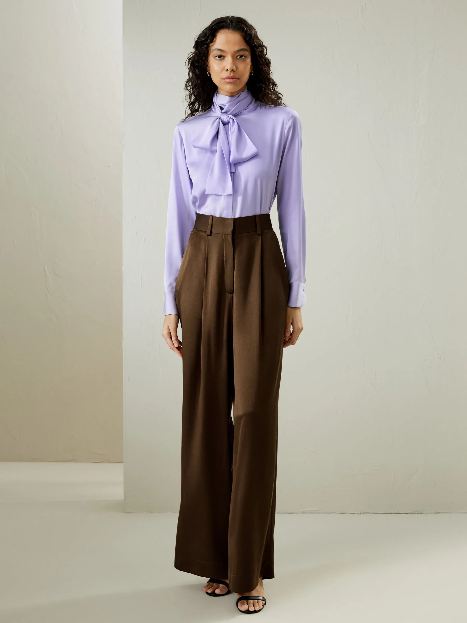 Silk Turtleneck Ribbon Blouse