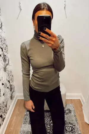 Sundry Puff Sleeve Turtle Neck