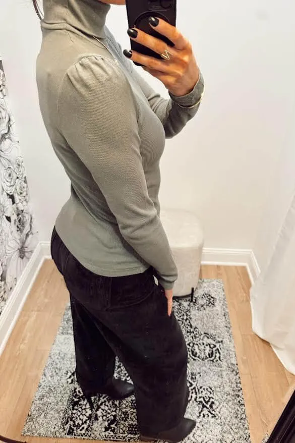 Sundry Puff Sleeve Turtle Neck