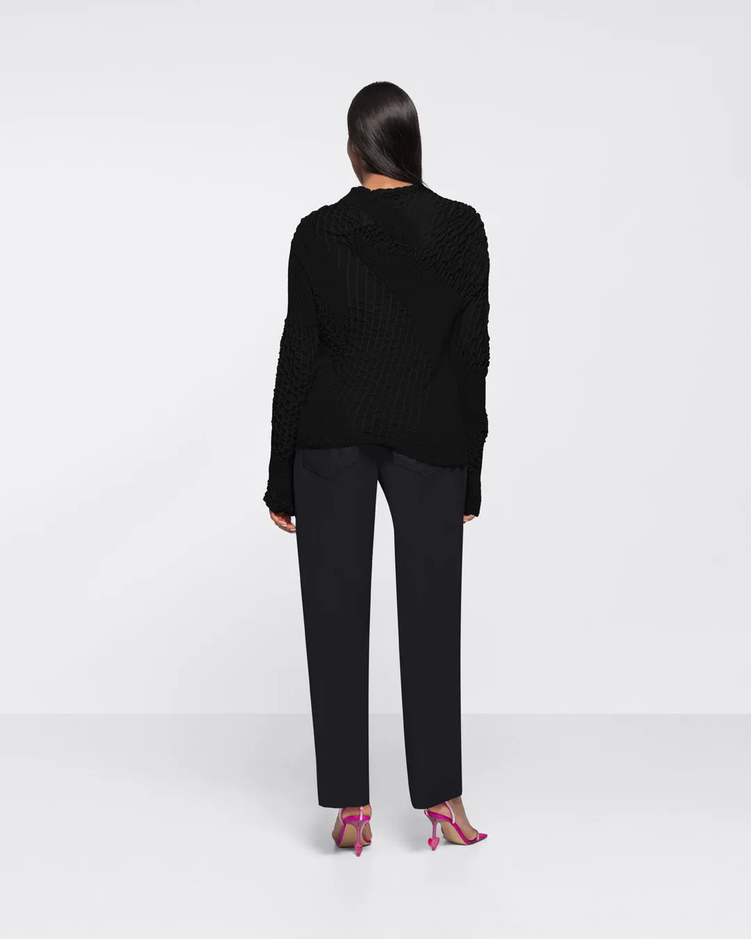 TEXTURED KNIT TURTLENECK TOP - BLACK