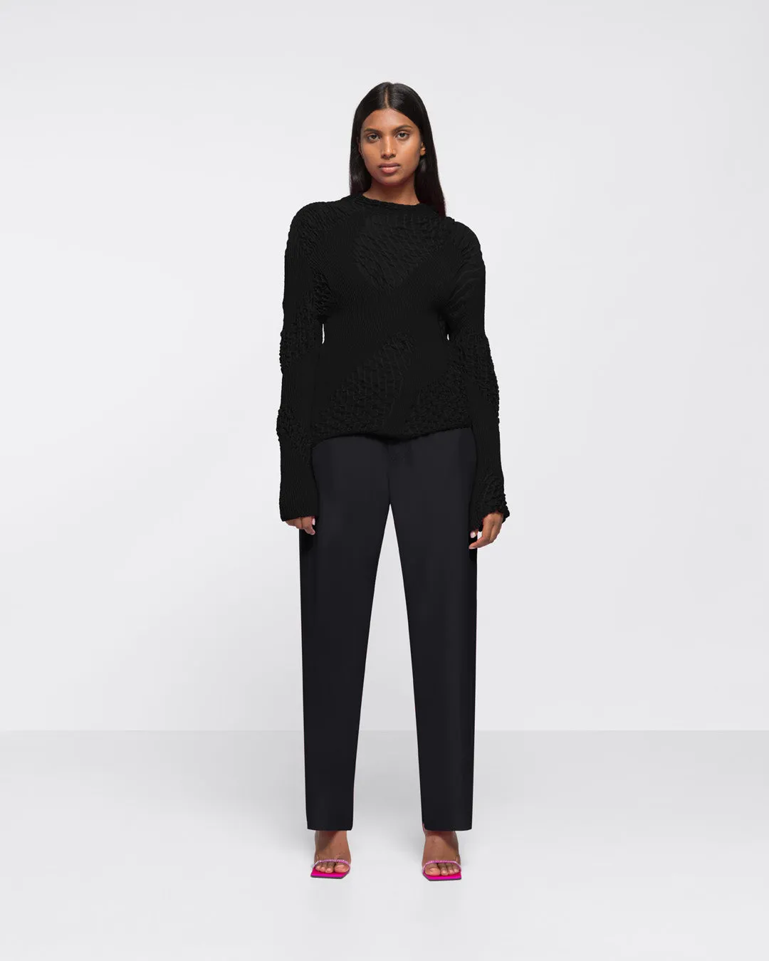 TEXTURED KNIT TURTLENECK TOP - BLACK