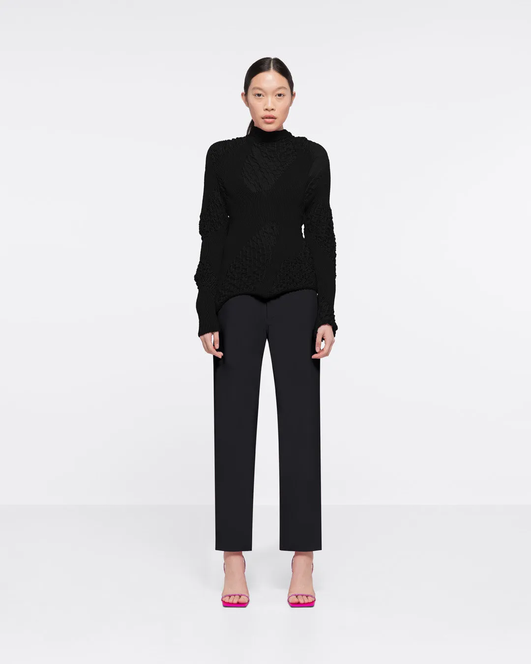TEXTURED KNIT TURTLENECK TOP - BLACK
