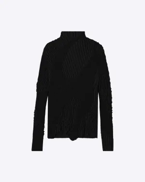 TEXTURED KNIT TURTLENECK TOP - BLACK