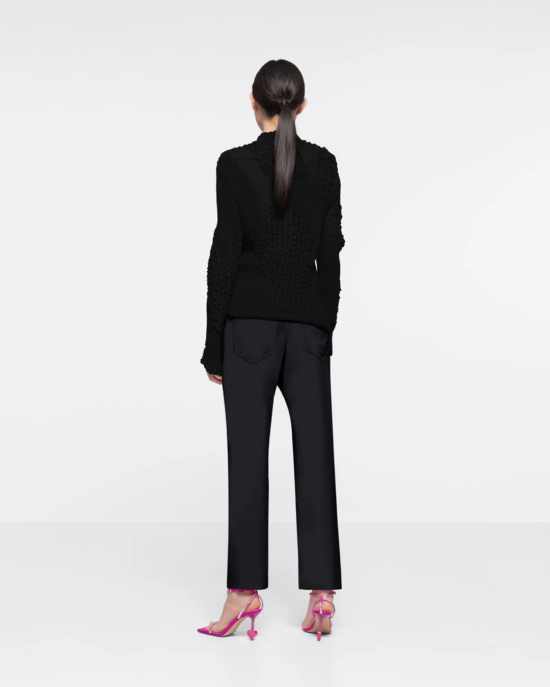 TEXTURED KNIT TURTLENECK TOP - BLACK