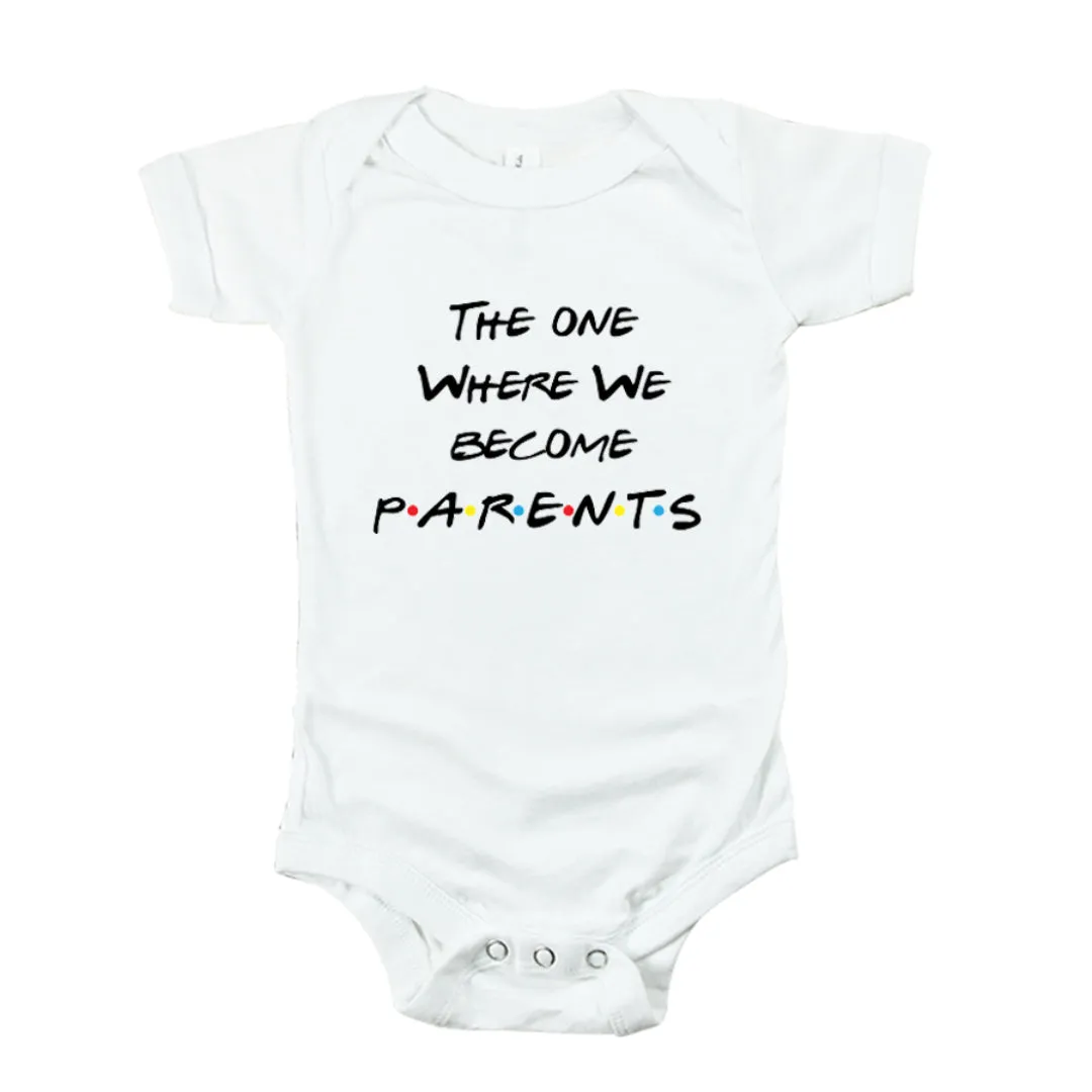The One Where We Become Parents Baby Romper White