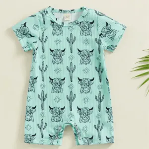 Turquoise Desert Cow Ribbed Romper