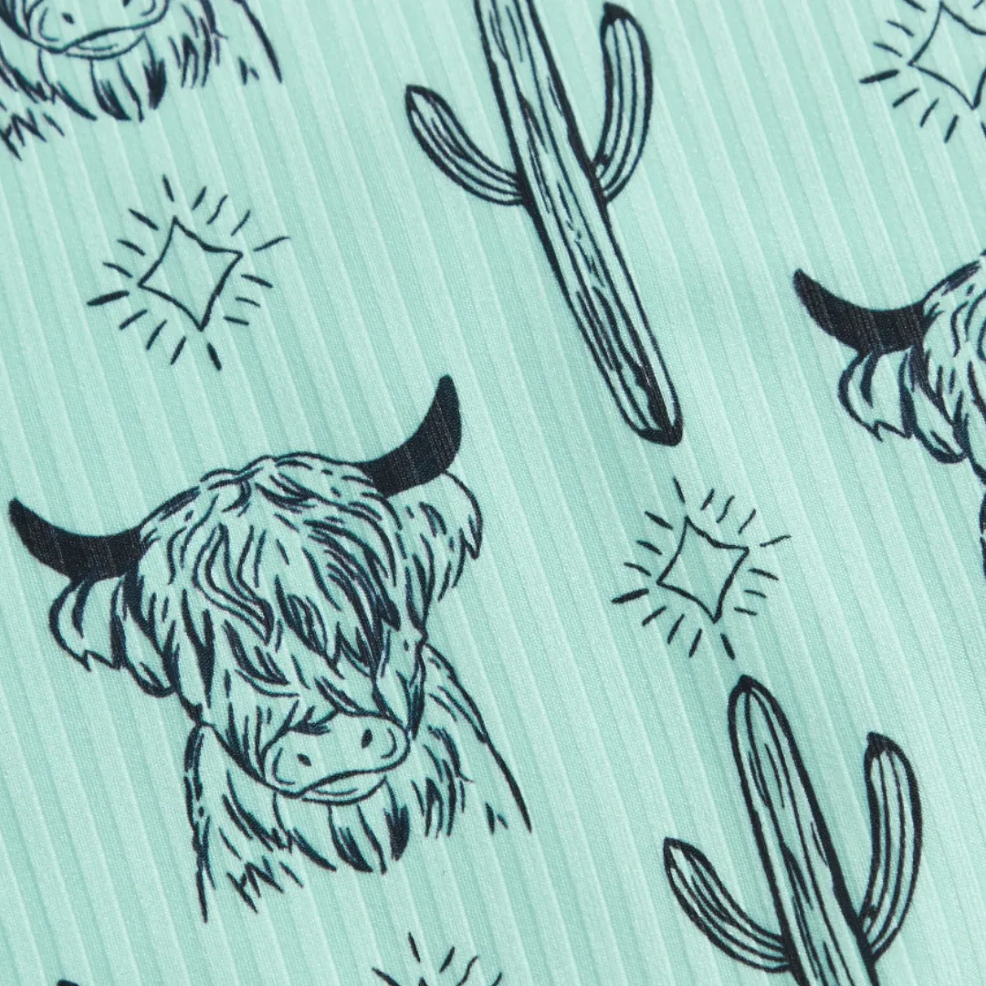 Turquoise Desert Cow Ribbed Romper