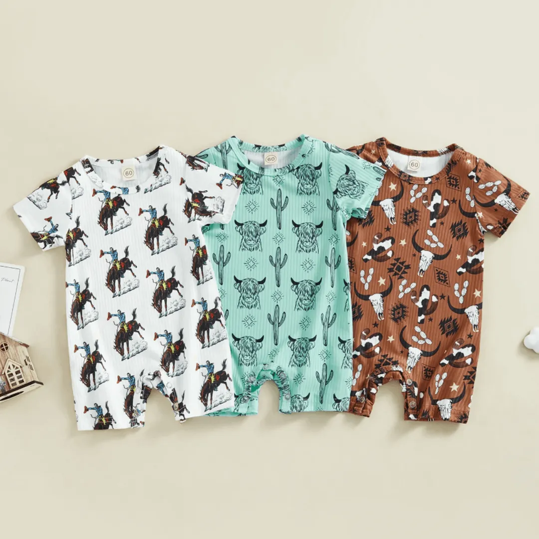 Turquoise Desert Cow Ribbed Romper