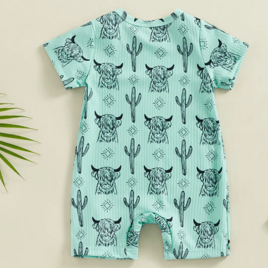Turquoise Desert Cow Ribbed Romper