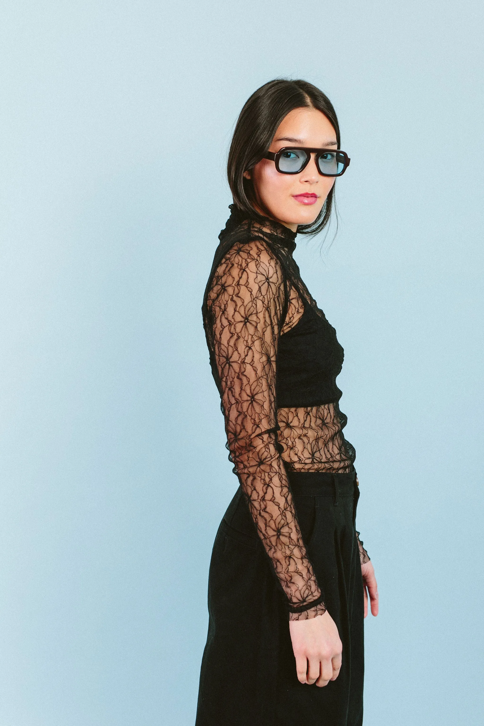 Turtleneck Lace Top (Black)