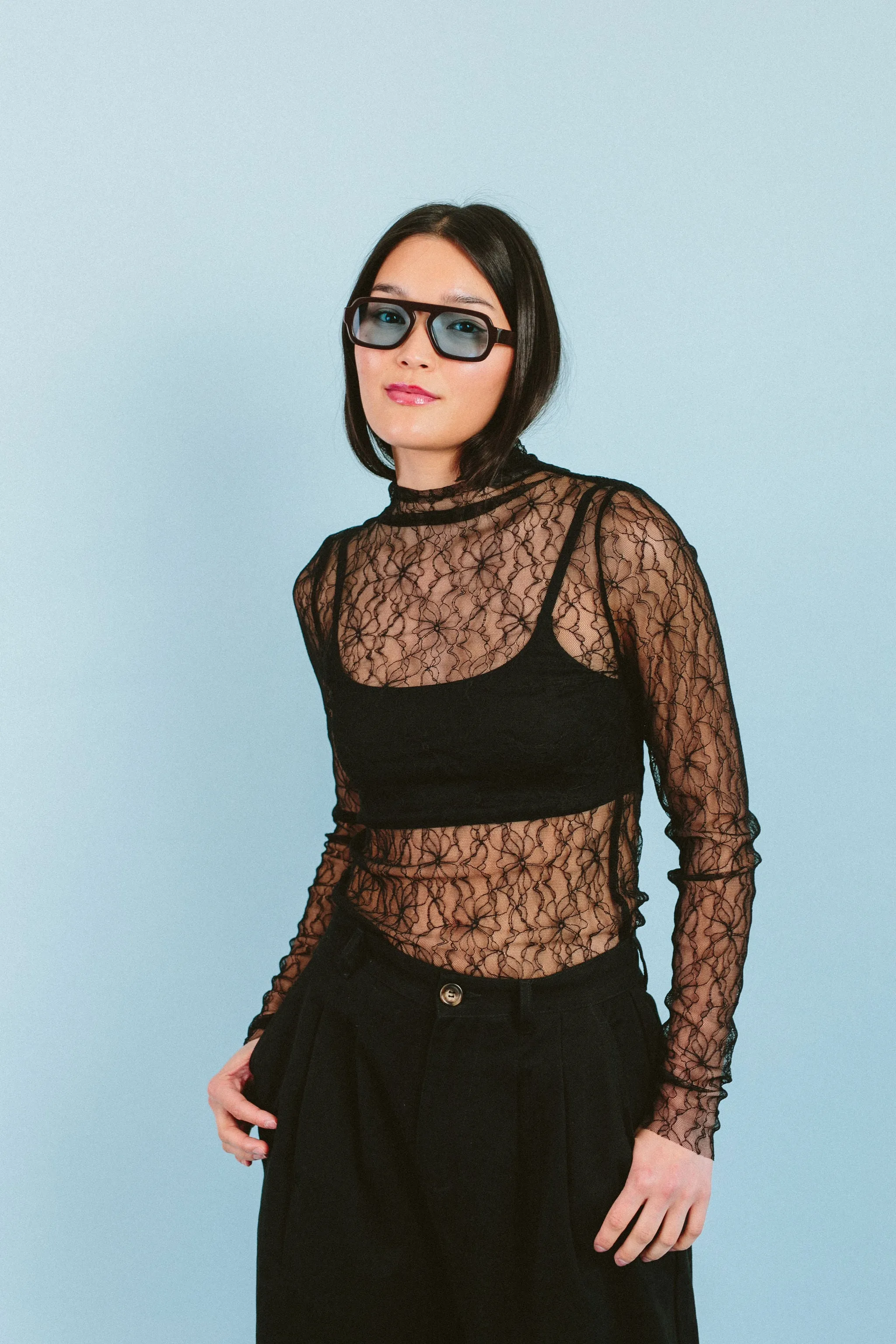 Turtleneck Lace Top (Black)