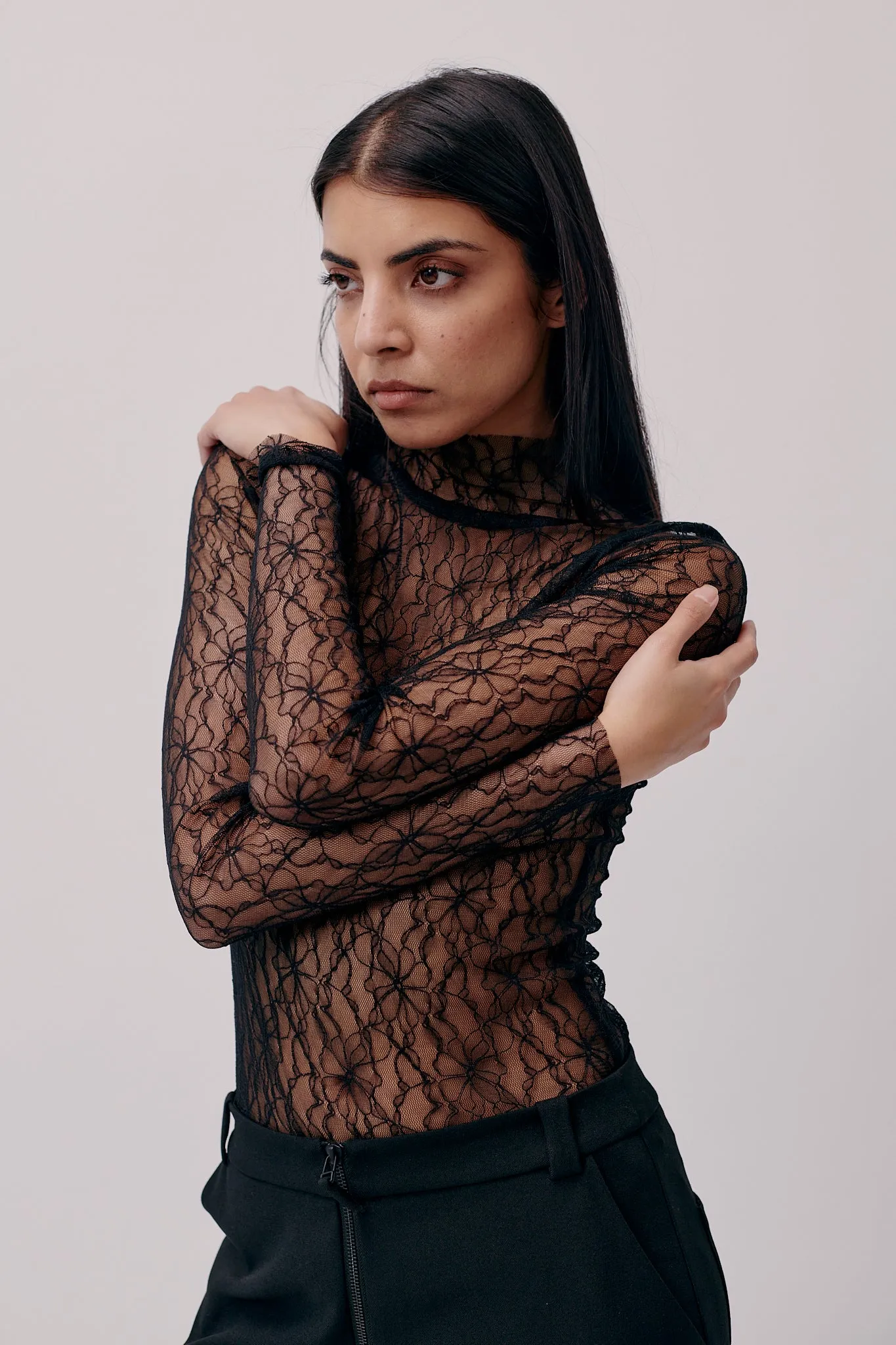 Turtleneck Lace Top (Black)