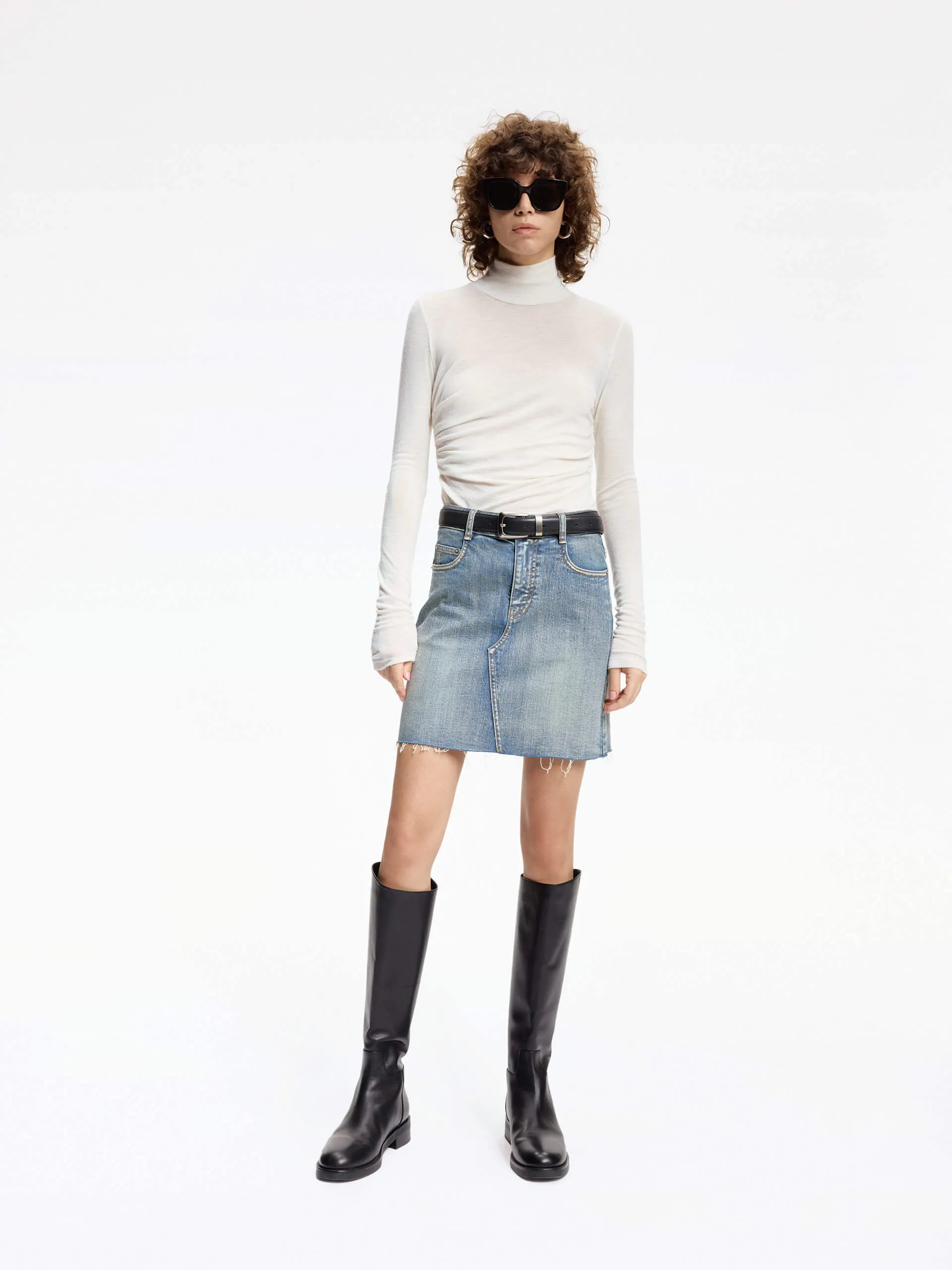 Turtleneck Pleated Detail Top